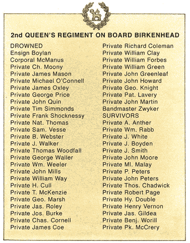 2nd queen's regiment on board birkenhead