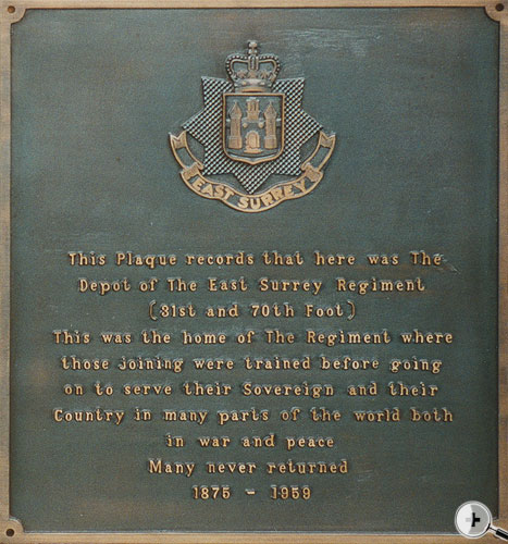 Plaque at The Barracks, Kings Road, Kingston-upon-Thames