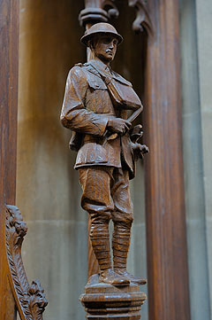 Carving of an officer in the uniform of the Great War.