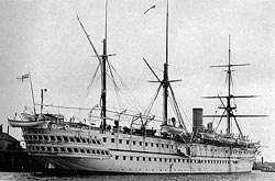 Troopship H.M.S. Malabar at Southampton.