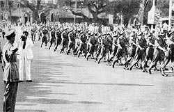 A Platoon of 2nd Battalion The Queen's Royal Regiment marching past at Bombay.