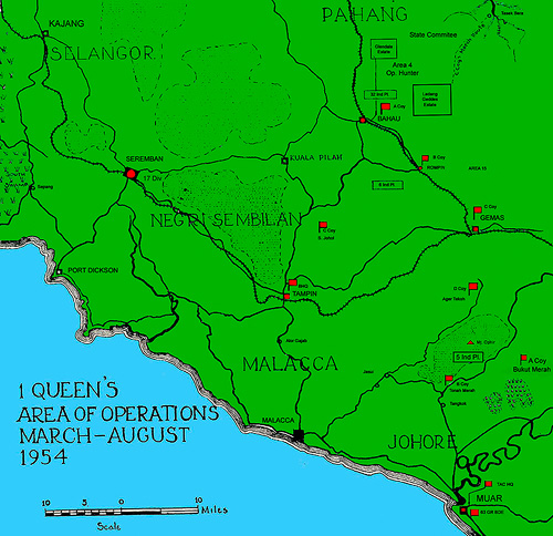 1 Queen's area of operations, March - August 1954. 